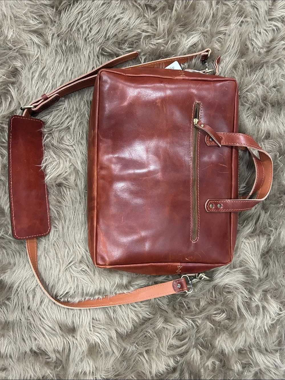 Men's Leather Briefcase Messenger Bag - Brown